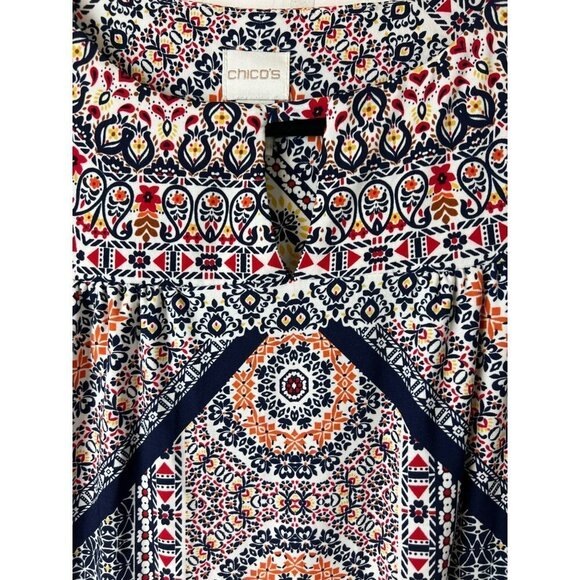 Chico's Printed Dress Sz 1 (US M US 8) Beautiful Midi Knee Length Medallion Prin - Picture 2 of 7